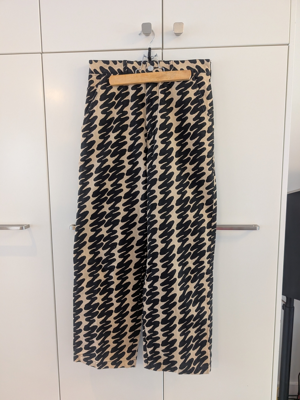 Obey Black and Cream Wide Leg Patterned Pants